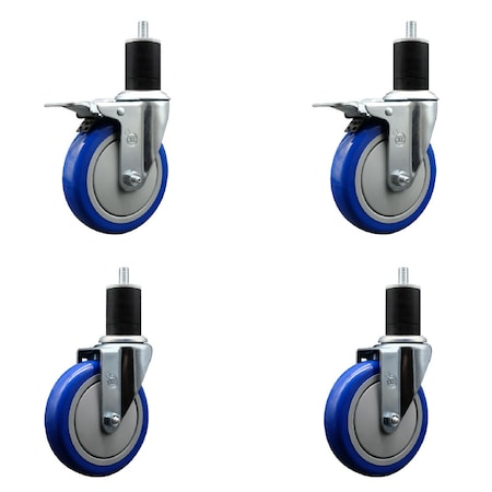 Service Caster 5'' Blue Poly Swivel 1-3/4'' Expanding Stem Caster Set 2 Total Lock Brakes, 4PK SCC-EXTTL20S514-PPUB-BLUE-2-S-2-134